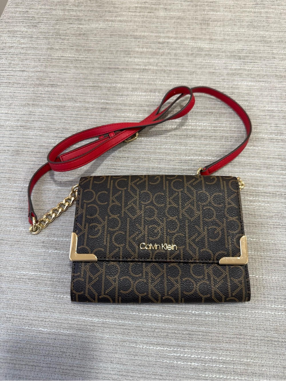 Calvin Klein Crossbody Purse Leather Black And Red